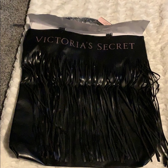 Victoria's Secret Handbags - Victoria Secret Black Fringe Tote Bag